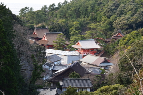 A distant view of Hinomisaki Shrine